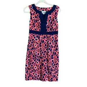 Boden Geometric Print Blue Coral Women's US 4R Sleeveless Sheath Dress GUC
